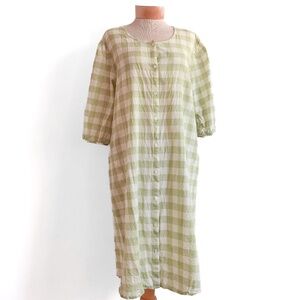 Gudrun Sjoden Organic Cotton Green White Gingham Plaid Check Dress XL Lagenlook